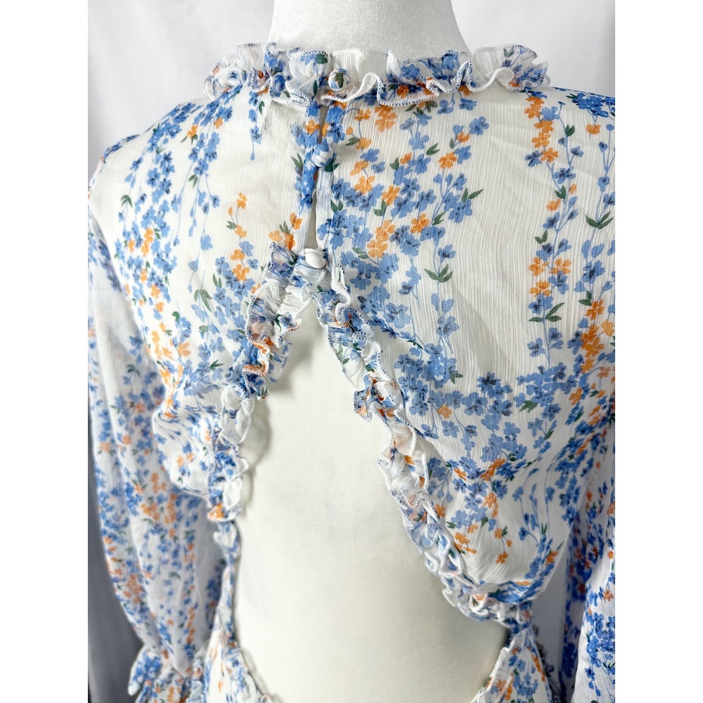 Selfie Leslie Laney Cut-Out Back Floral Blue White Mini Dress Women's Size XL - Picture 7 of 13